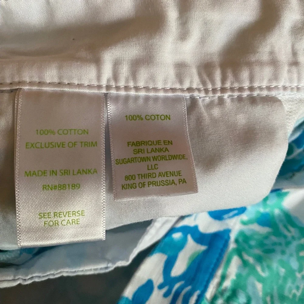Lilly Pulitzer Buttercup Shorts Women's 14 Blue Floral Scalloped Hem Cotton